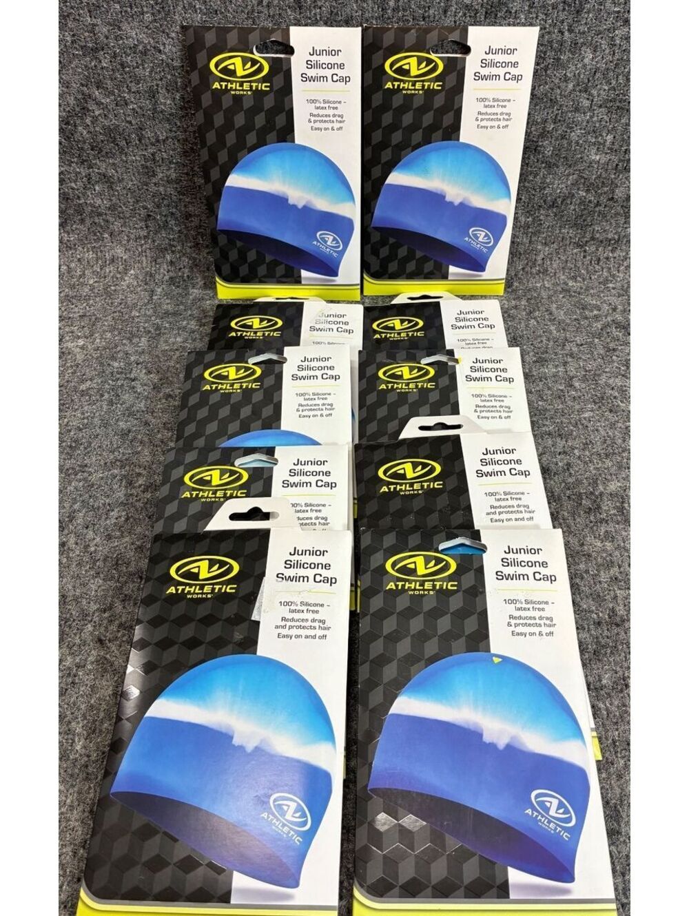 Athletic Works Junior Silicone Swim Cap Blue Lot of 10